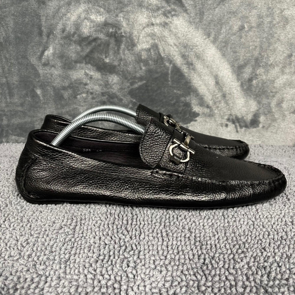 Salvatore Ferragamo Parigi Black Pebbled Leather Gancini Bit Loafers Mens EU 45 - Picture 3 of 9